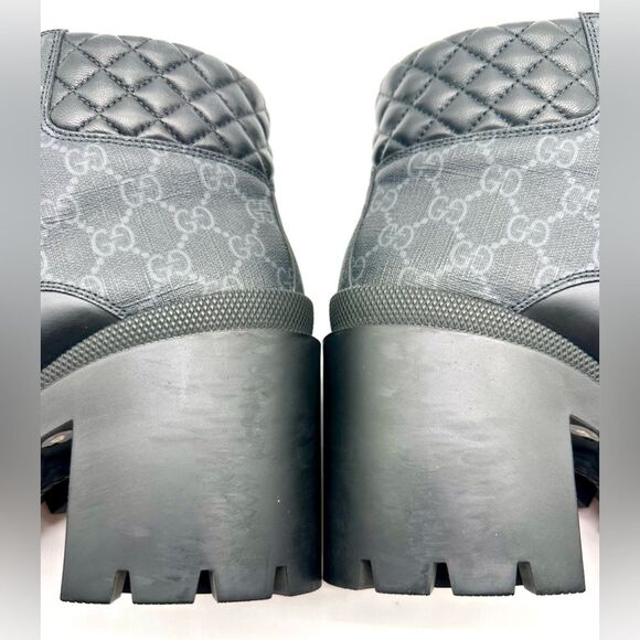 Gucci Apollo GG Monogram Canvas Black Leather Samoa Trip Combat Boots EU 40 US10 - Picture 7 of 13
